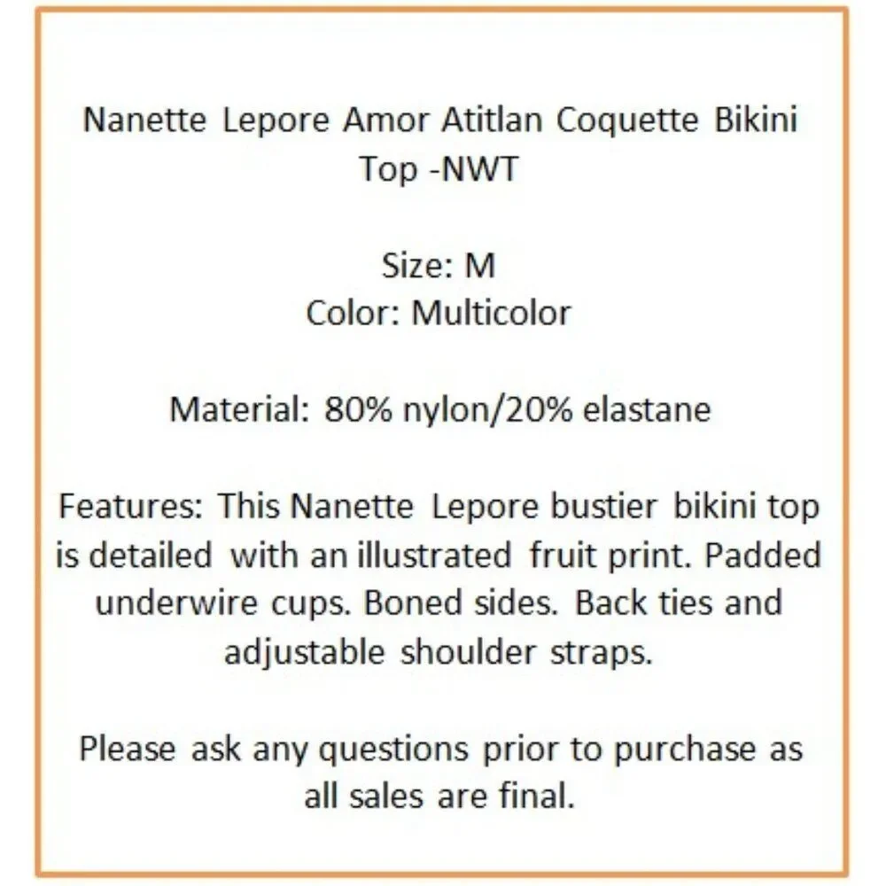 Nanette Lepore Amor Atitlan Coquette Bikini Top -NWT